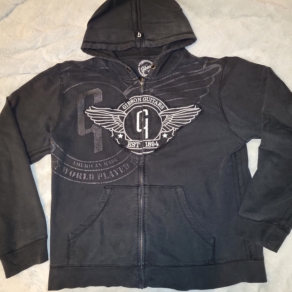 Gibson Guitars Men's Zipped Hoodie - Black Size Large